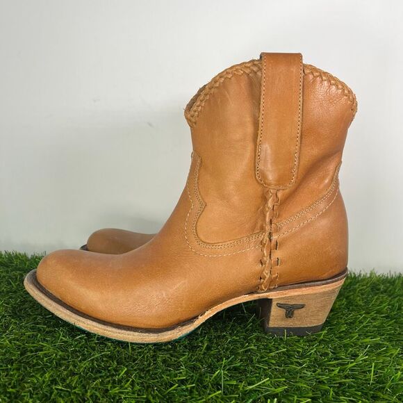Lane Boots Shoes - Lane Western Ankle Boots Women’s 6 Cognac Leather Braided Cowboy Made Mexico